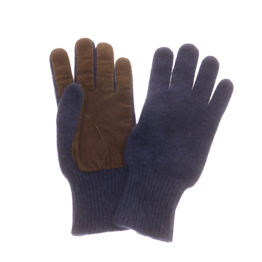 【中古】ブルネロクチネリ Brunello Cucinelli カシミヤニット スエード 手袋 グローブ ネイビーxダークブラウン【 表記なし 】【 状態ランクB 】【 メンズ 】