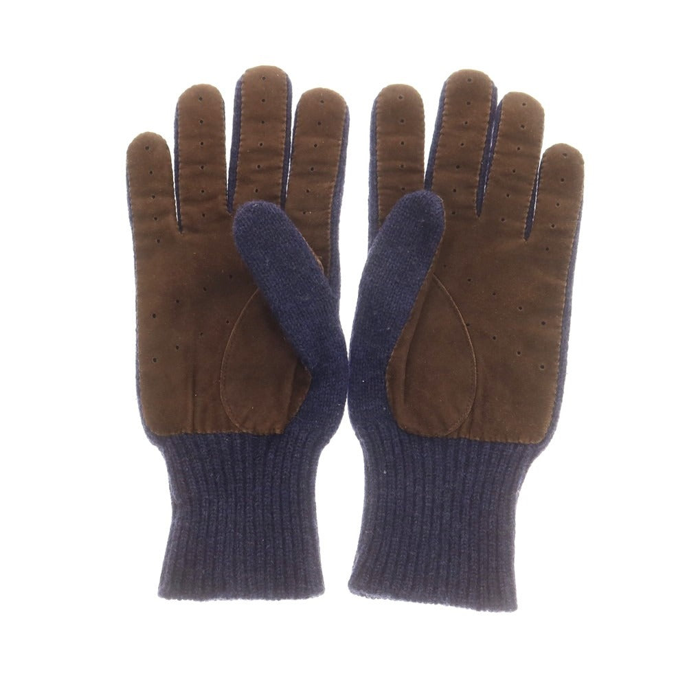 【中古】ブルネロクチネリ Brunello Cucinelli カシミヤニット スエード 手袋 グローブ ネイビーxダークブラウン【 表記なし 】【 状態ランクB 】【 メンズ 】