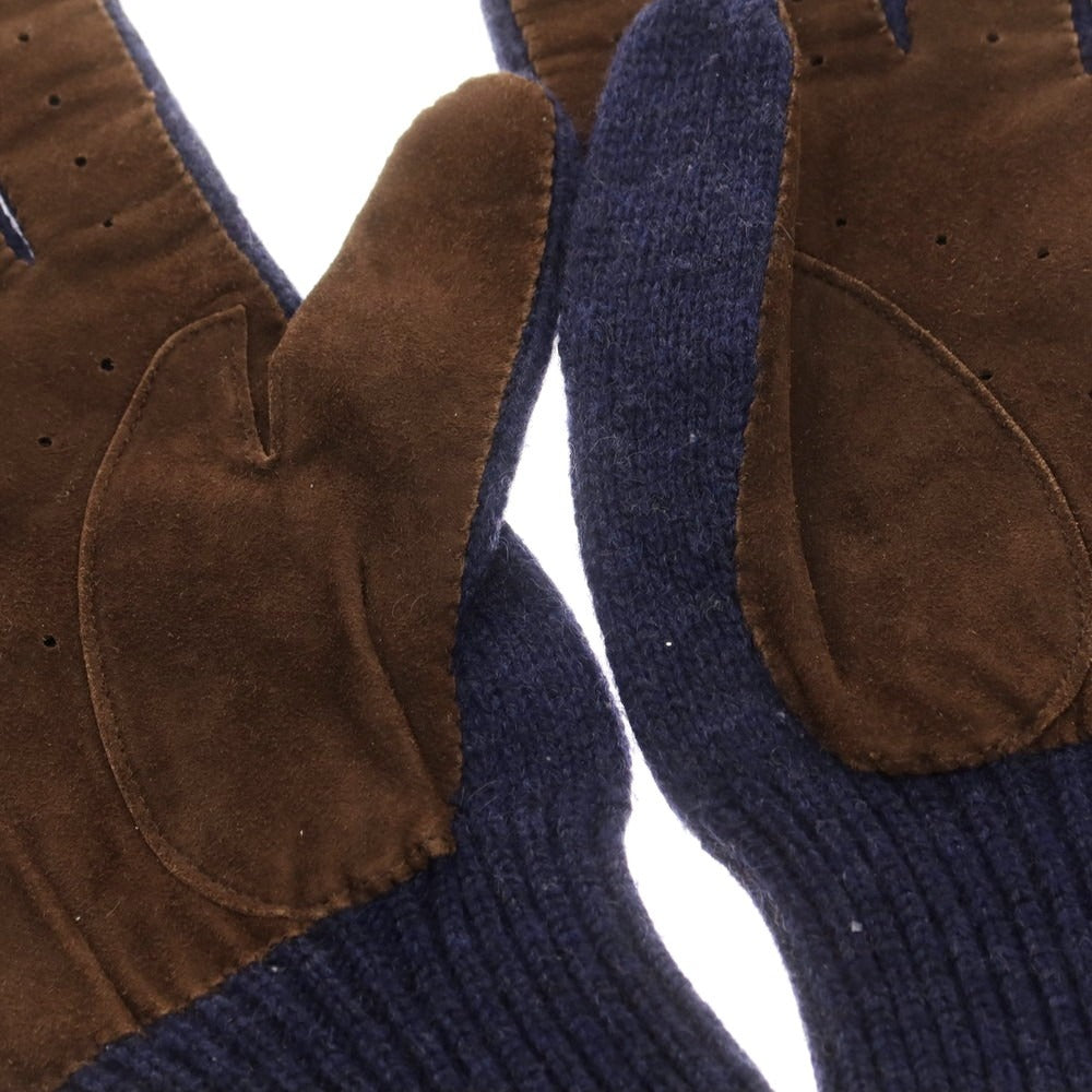 【中古】ブルネロクチネリ Brunello Cucinelli カシミヤニット スエード 手袋 グローブ ネイビーxダークブラウン【 表記なし 】【 状態ランクB 】【 メンズ 】