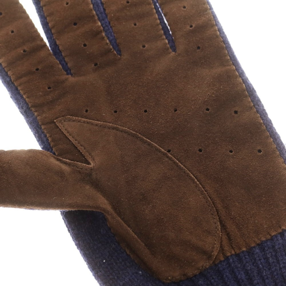 【中古】ブルネロクチネリ Brunello Cucinelli カシミヤニット スエード 手袋 グローブ ネイビーxダークブラウン【 表記なし 】【 状態ランクB 】【 メンズ 】