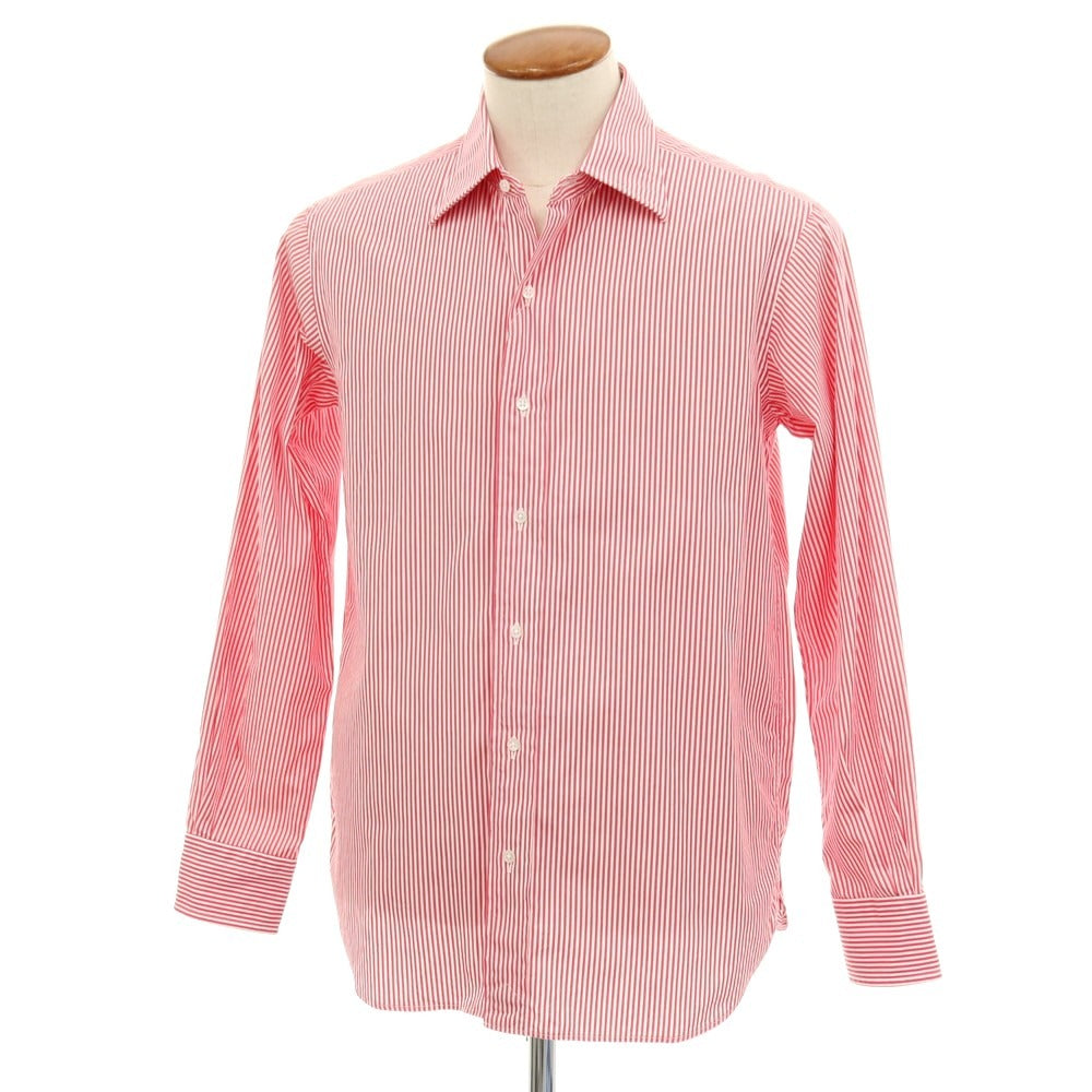 【中古】ザ ジェントルマン イン ザ パーラー THE GENTLEMAN IN THE PARLOUR コットン ストライプ ドレスシャツ ダークピンクxホワイト【サイズ3】【 状態ランクB 】【 メンズ 】
