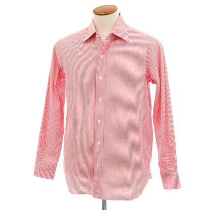 【中古】ザ ジェントルマン イン ザ パーラー THE GENTLEMAN IN THE PARLOUR コットン ストライプ ドレスシャツ ダークピンクxホワイト【サイズ3】【 状態ランクB 】【 メンズ 】