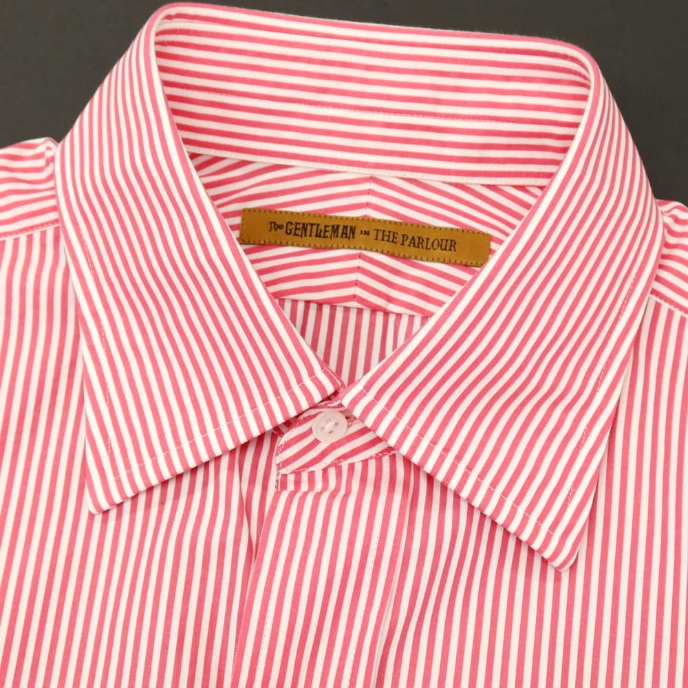 【中古】ザ ジェントルマン イン ザ パーラー THE GENTLEMAN IN THE PARLOUR コットン ストライプ ドレスシャツ ダークピンクxホワイト【サイズ3】【 状態ランクB 】【 メンズ 】
