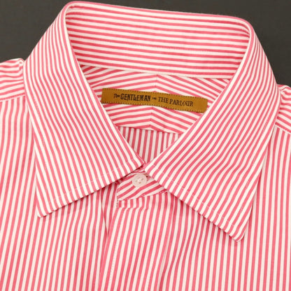 【中古】ザ ジェントルマン イン ザ パーラー THE GENTLEMAN IN THE PARLOUR コットン ストライプ ドレスシャツ ダークピンクxホワイト【サイズ3】【 状態ランクB 】【 メンズ 】