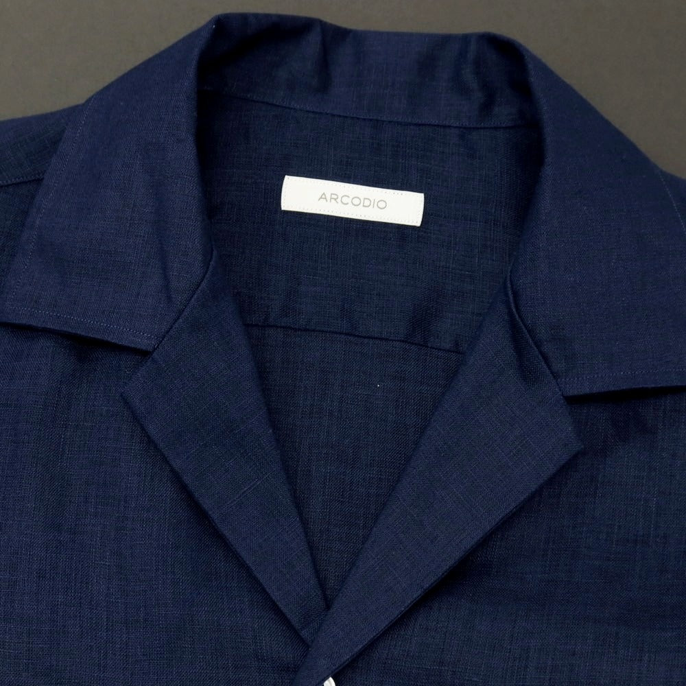 【中古】アルコディオ ARCODIO リネン オープンカラー 半袖シャツ ネイビー【サイズM】【 状態ランクA 】【 メンズ 】