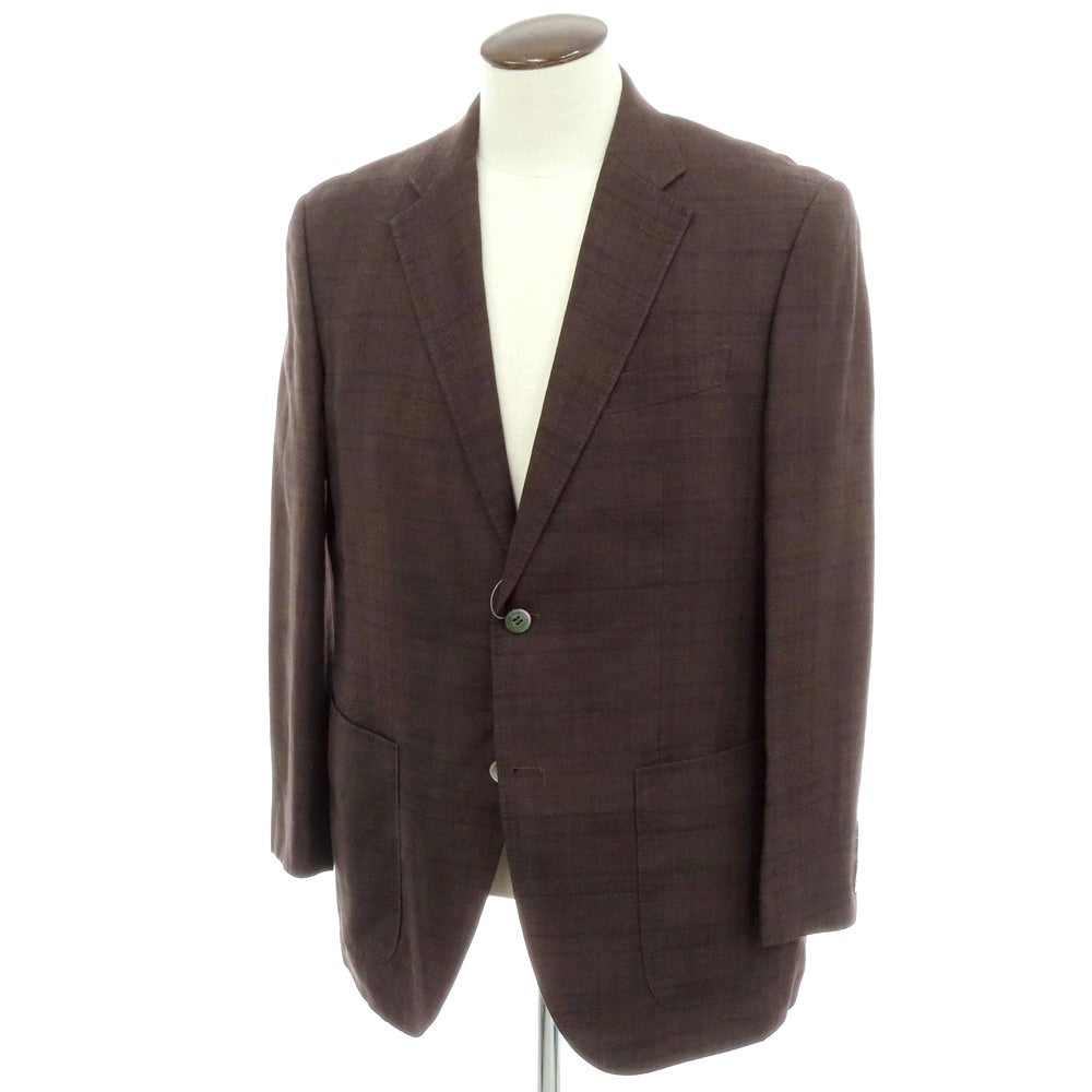 【中古】ランバンコレクション LANVIN COLLECTION リネンウールシルク チェック 2B テーラードジャケット ブラウン【 52 】【 状態ランクB 】【 メンズ 】