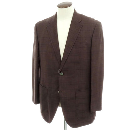 【中古】ランバンコレクション LANVIN COLLECTION リネンウールシルク チェック 2B テーラードジャケット ブラウン【 52 】【 状態ランクB 】【 メンズ 】