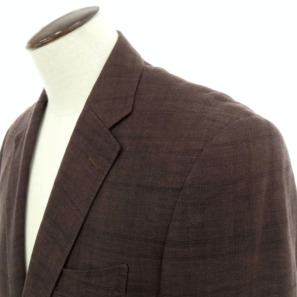 【中古】ランバンコレクション LANVIN COLLECTION リネンウールシルク チェック 2B テーラードジャケット ブラウン【 52 】【 状態ランクB 】【 メンズ 】