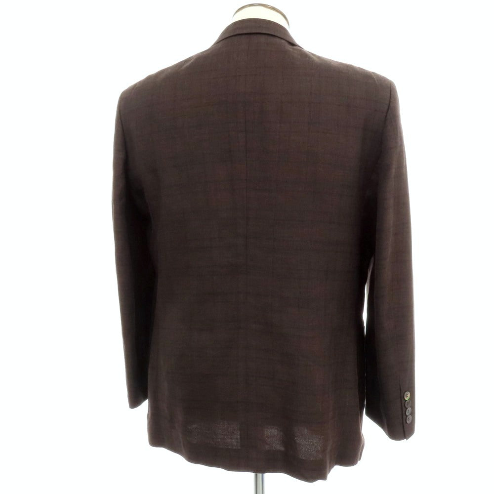 【中古】ランバンコレクション LANVIN COLLECTION リネンウールシルク チェック 2B テーラードジャケット ブラウン【 52 】【 状態ランクB 】【 メンズ 】