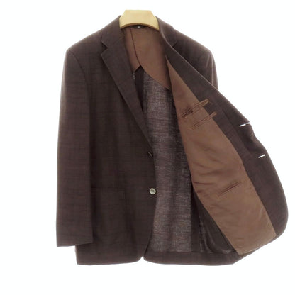 【中古】ランバンコレクション LANVIN COLLECTION リネンウールシルク チェック 2B テーラードジャケット ブラウン【 52 】【 状態ランクB 】【 メンズ 】