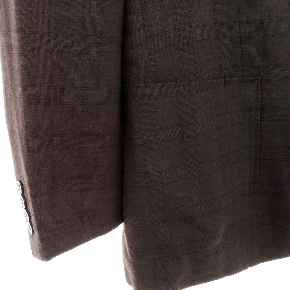 【中古】ランバンコレクション LANVIN COLLECTION リネンウールシルク チェック 2B テーラードジャケット ブラウン【 52 】【 状態ランクB 】【 メンズ 】