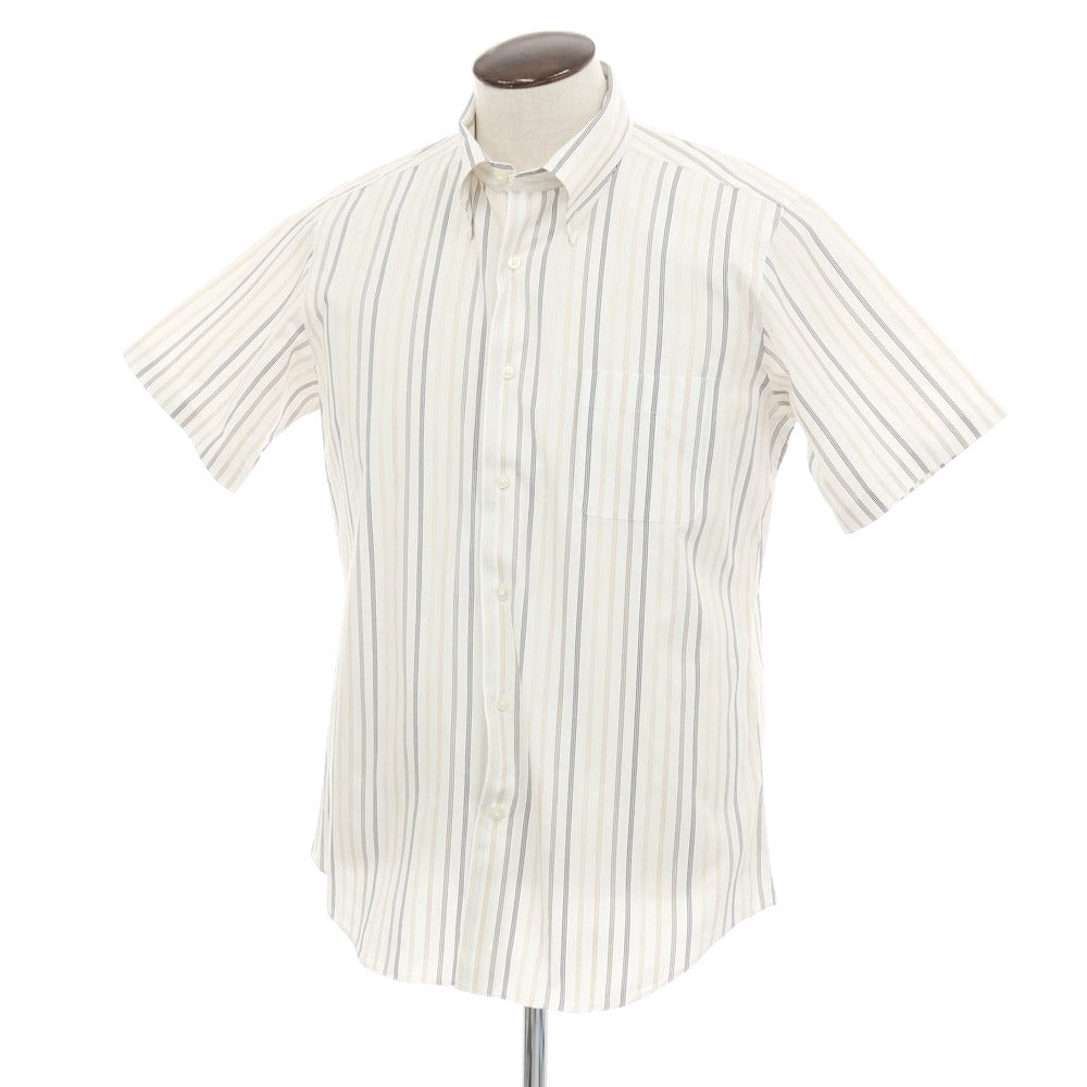 【中古】ポールスチュアート PAUL STUART コットン ストライプ 半袖シャツ ホワイトxブラウン【サイズLL】【 状態ランクB 】【 メンズ 】