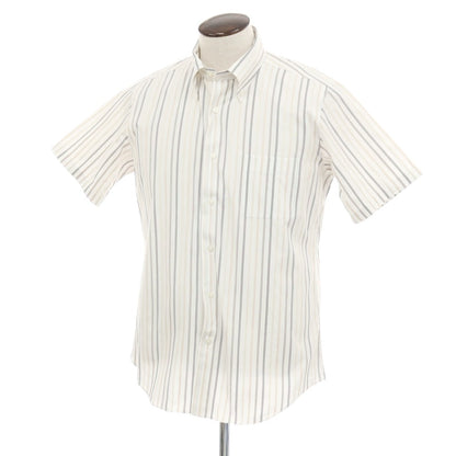 【中古】ポールスチュアート PAUL STUART コットン ストライプ 半袖シャツ ホワイトxブラウン【サイズLL】【 状態ランクB 】【 メンズ 】