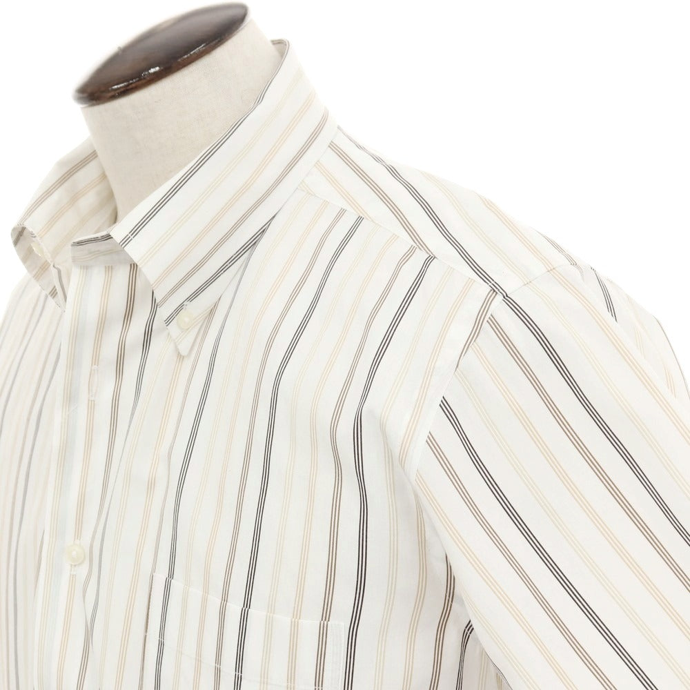 【中古】ポールスチュアート PAUL STUART コットン ストライプ 半袖シャツ ホワイトxブラウン【サイズLL】【 状態ランクB 】【 メンズ 】