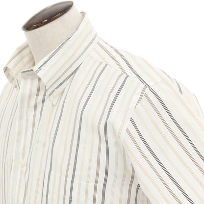 【中古】ポールスチュアート PAUL STUART コットン ストライプ 半袖シャツ ホワイトxブラウン【サイズLL】【 状態ランクB 】【 メンズ 】