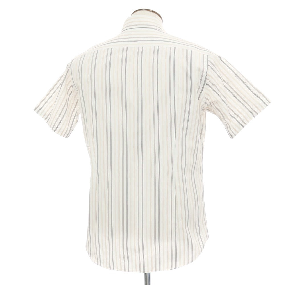【中古】ポールスチュアート PAUL STUART コットン ストライプ 半袖シャツ ホワイトxブラウン【サイズLL】【 状態ランクB 】【 メンズ 】