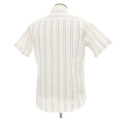 【中古】ポールスチュアート PAUL STUART コットン ストライプ 半袖シャツ ホワイトxブラウン【サイズLL】【 状態ランクB 】【 メンズ 】