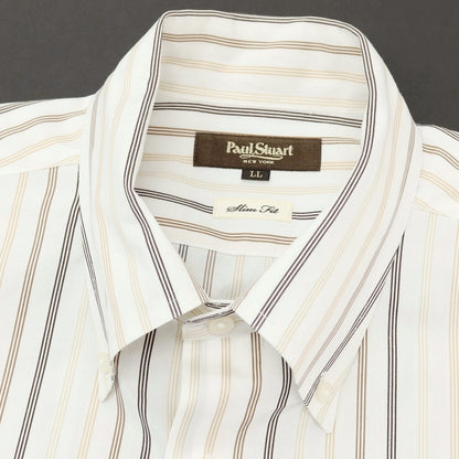 【中古】ポールスチュアート PAUL STUART コットン ストライプ 半袖シャツ ホワイトxブラウン【サイズLL】【 状態ランクB 】【 メンズ 】