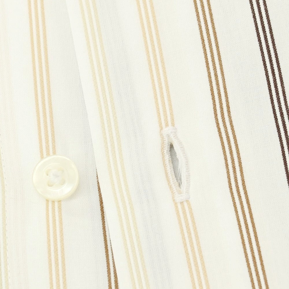 【中古】ポールスチュアート PAUL STUART コットン ストライプ 半袖シャツ ホワイトxブラウン【サイズLL】【 状態ランクB 】【 メンズ 】