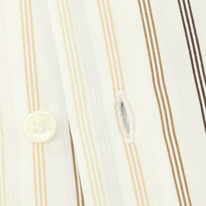 【中古】ポールスチュアート PAUL STUART コットン ストライプ 半袖シャツ ホワイトxブラウン【サイズLL】【 状態ランクB 】【 メンズ 】