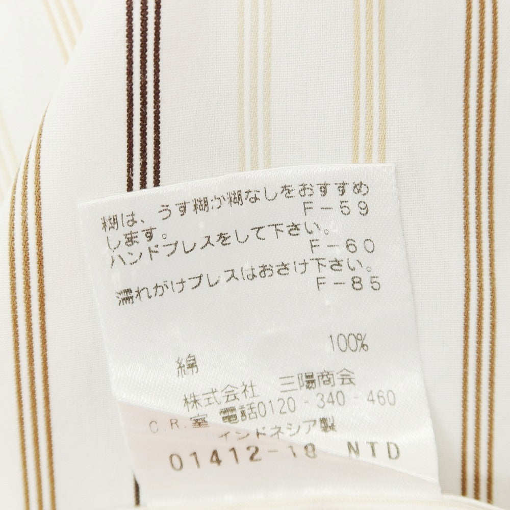 【中古】ポールスチュアート PAUL STUART コットン ストライプ 半袖シャツ ホワイトxブラウン【サイズLL】【 状態ランクB 】【 メンズ 】