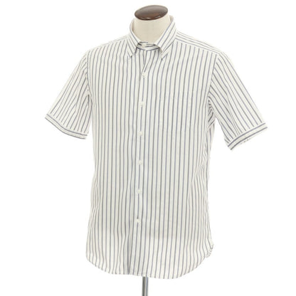 【中古】ダーバン D’URBAN コットン ストライプ 半袖シャツ ホワイトxブルー【サイズ43】【 状態ランクB 】【 メンズ 】