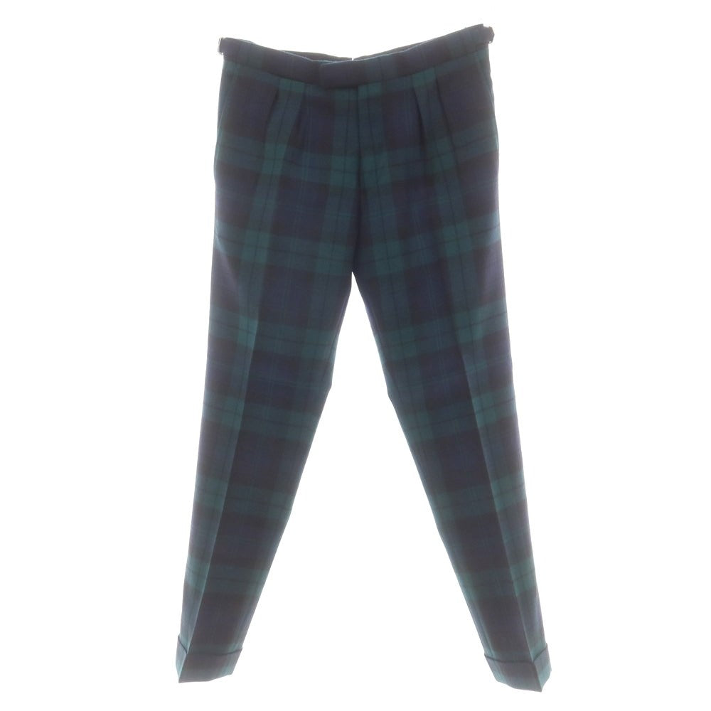【中古】ベルナール ザンス BERNARD ZINS ウール チェック ドレススラックスパンツ グリーンxネイビー【 40 】【 状態ランクA 】【 メンズ 】