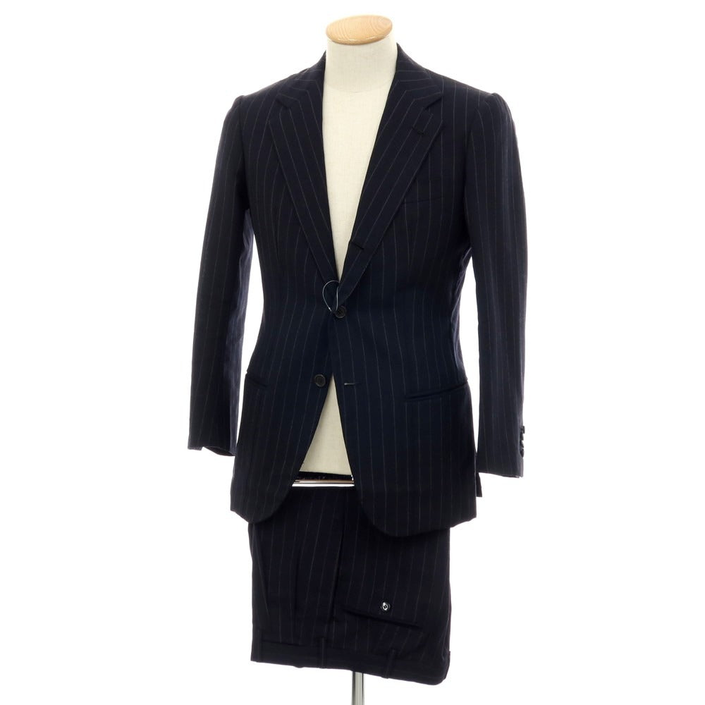 【中古】アントニオ パニコ Antonio Panico ウール ストライプ 3つボタンスーツ ネイビーxライトグレー【サイズ44】【 状態ランクD 】【 メンズ 】