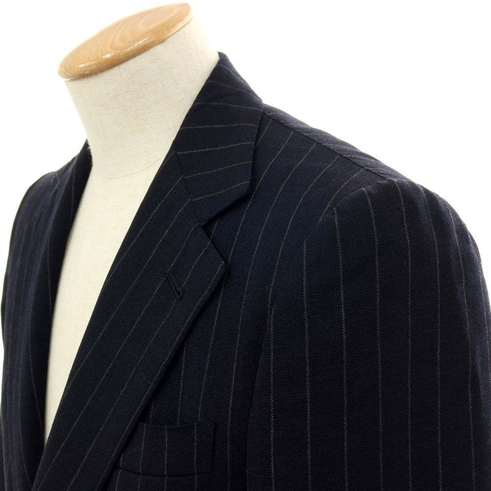 【中古】アントニオ パニコ Antonio Panico ウール ストライプ 3つボタンスーツ ネイビーxライトグレー【サイズ44】【 状態ランクD 】【 メンズ 】