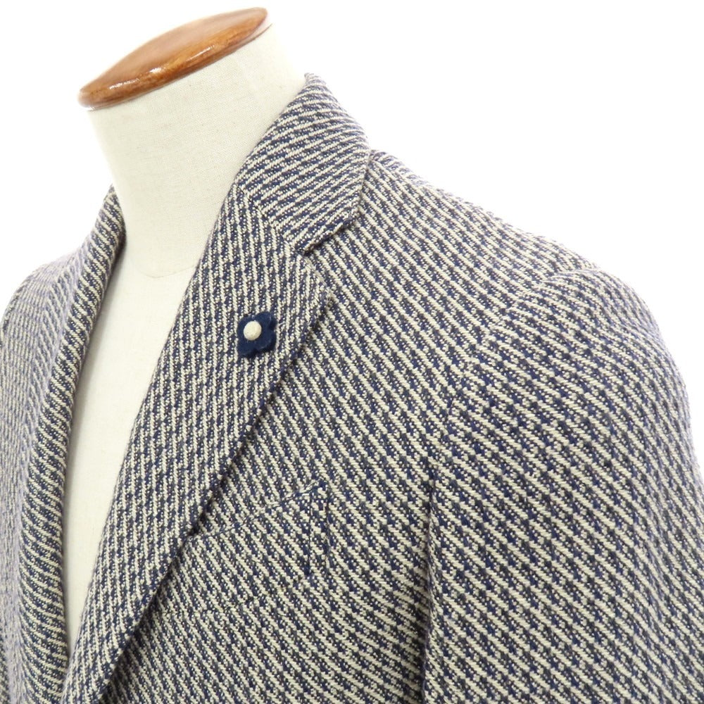 【中古】ラルディーニ LARDINI コットンシルク 3B カジュアルジャケット ネイビーxライトベージュ【 46 】【 状態ランクB 】【 メンズ 】