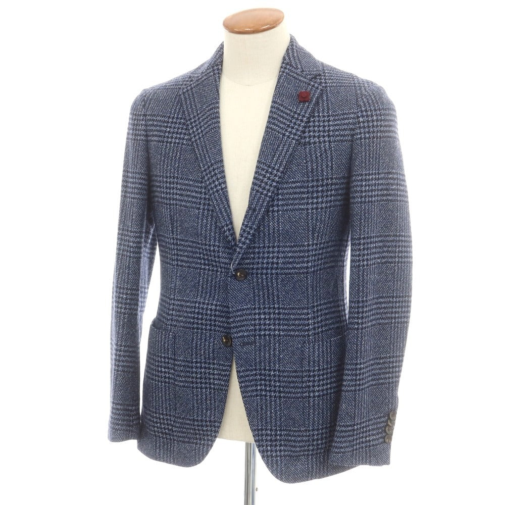 【中古】ラルディーニ LARDINI ウール チェック カジュアルジャケット ブルーxネイビー【 46 】【 状態ランクC 】【 メンズ 】