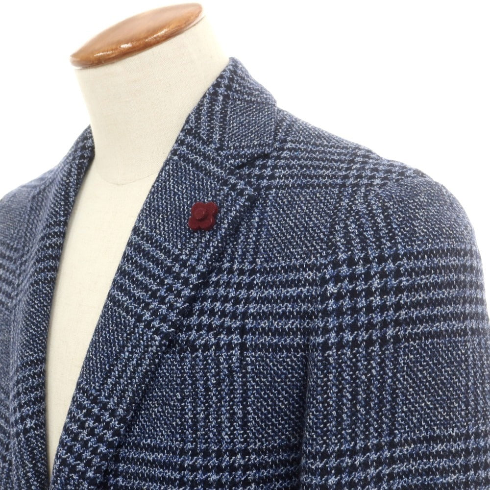 【中古】ラルディーニ LARDINI ウール チェック カジュアルジャケット ブルーxネイビー【 46 】【 状態ランクC 】【 メンズ 】