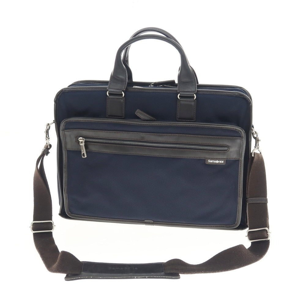 【中古】サムソナイト Samsonite 2WAY ナイロン×レザー ブリーフケース ネイビーxダークブラウン【 状態ランクC 】【 メンズ 】 [CPD]