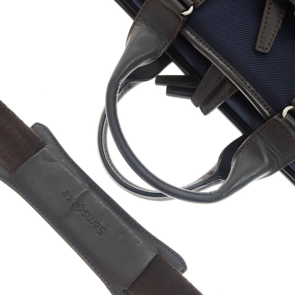 【中古】サムソナイト Samsonite 2WAY ナイロン×レザー ブリーフケース ネイビーxダークブラウン【 状態ランクC 】【 メンズ 】 [CPD]