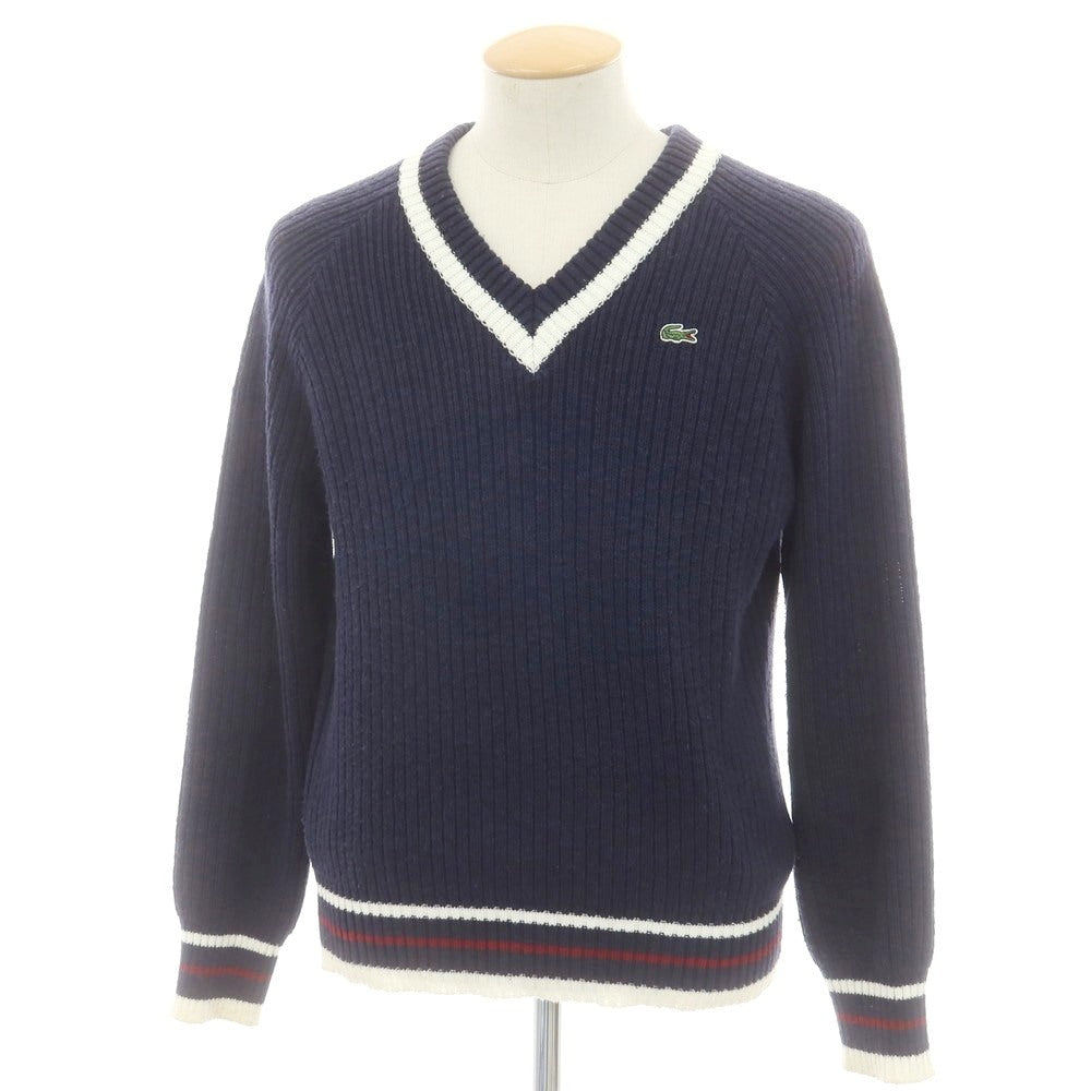 【中古】ラコステ LACOSTE コットンポリエステル Vネック プルオーバーニット ネイビー【 2 】【 状態ランクC 】【 メンズ 】