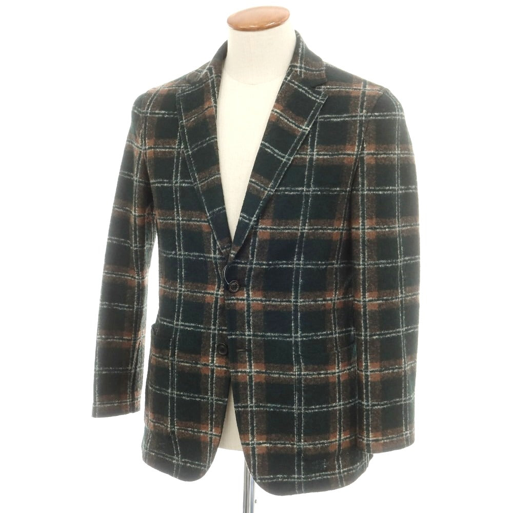 【中古】ティージャケット T-JACKET レーヨンポリエステル チェック ジャージージャケット ダークグリーンxライトブラウン【 M 】【 状態ランクB 】【 メンズ 】