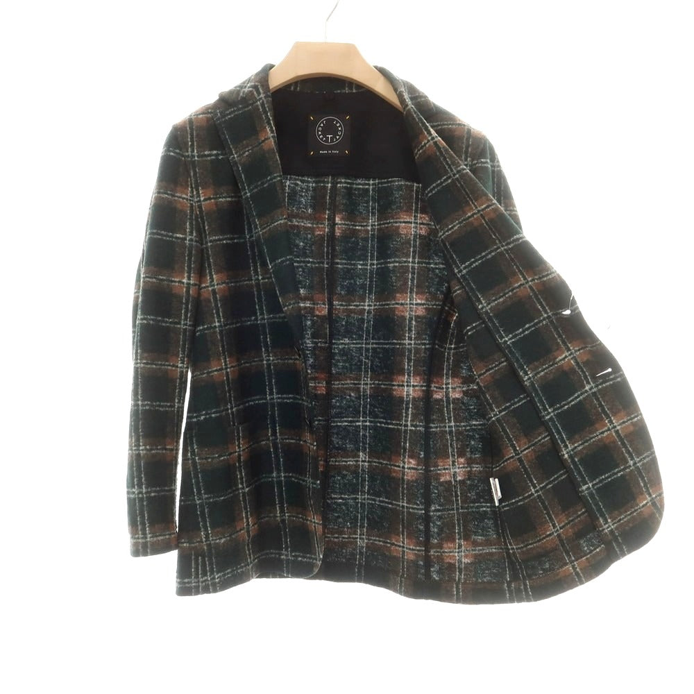 【中古】ティージャケット T-JACKET レーヨンポリエステル チェック ジャージージャケット ダークグリーンxライトブラウン【 M 】【 状態ランクB 】【 メンズ 】
