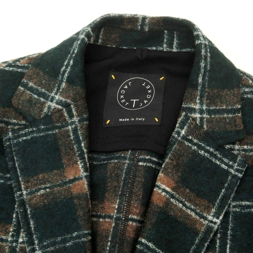 【中古】ティージャケット T-JACKET レーヨンポリエステル チェック ジャージージャケット ダークグリーンxライトブラウン【 M 】【 状態ランクB 】【 メンズ 】