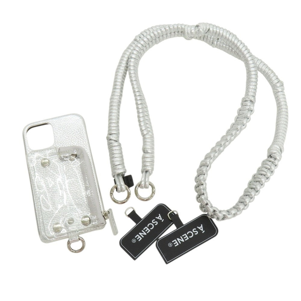 【中古】【未使用】エーシーン A SCENE iPhone12pro ショルダーストラップ付きスマホケース シルバー【 状態ランクS 】【 ユニセックス 】