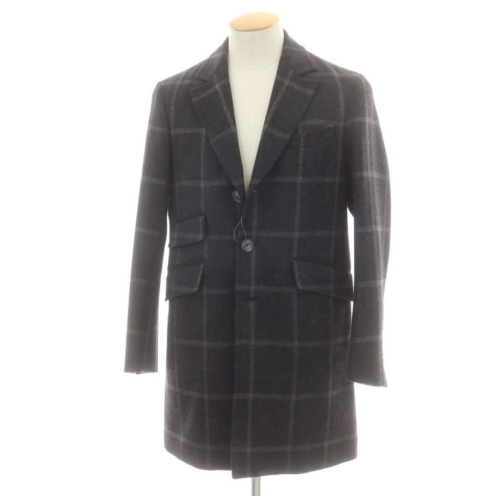 【中古】エイドス Eidos ウールカシミヤ チェック チェスターフィールドコート チャコールグレー【 44 】【 状態ランクA 】【 メンズ 】