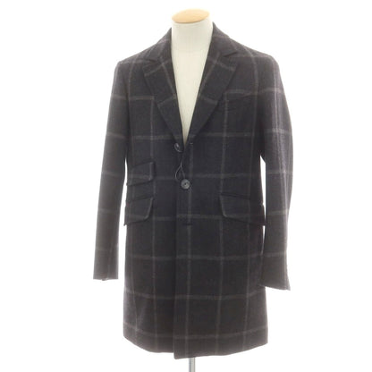 【中古】エイドス Eidos ウールカシミヤ チェック チェスターフィールドコート チャコールグレー【 44 】【 状態ランクA 】【 メンズ 】