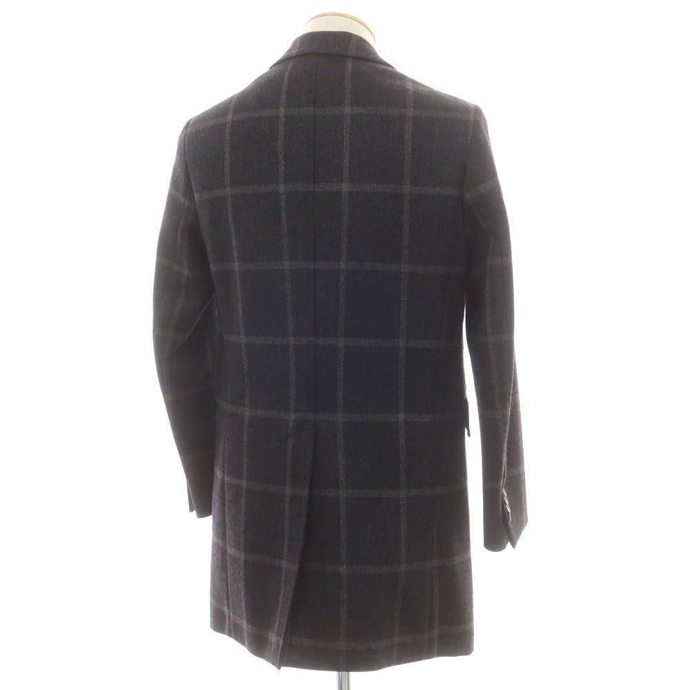 【中古】エイドス Eidos ウールカシミヤ チェック チェスターフィールドコート チャコールグレー【 44 】【 状態ランクA 】【 メンズ 】