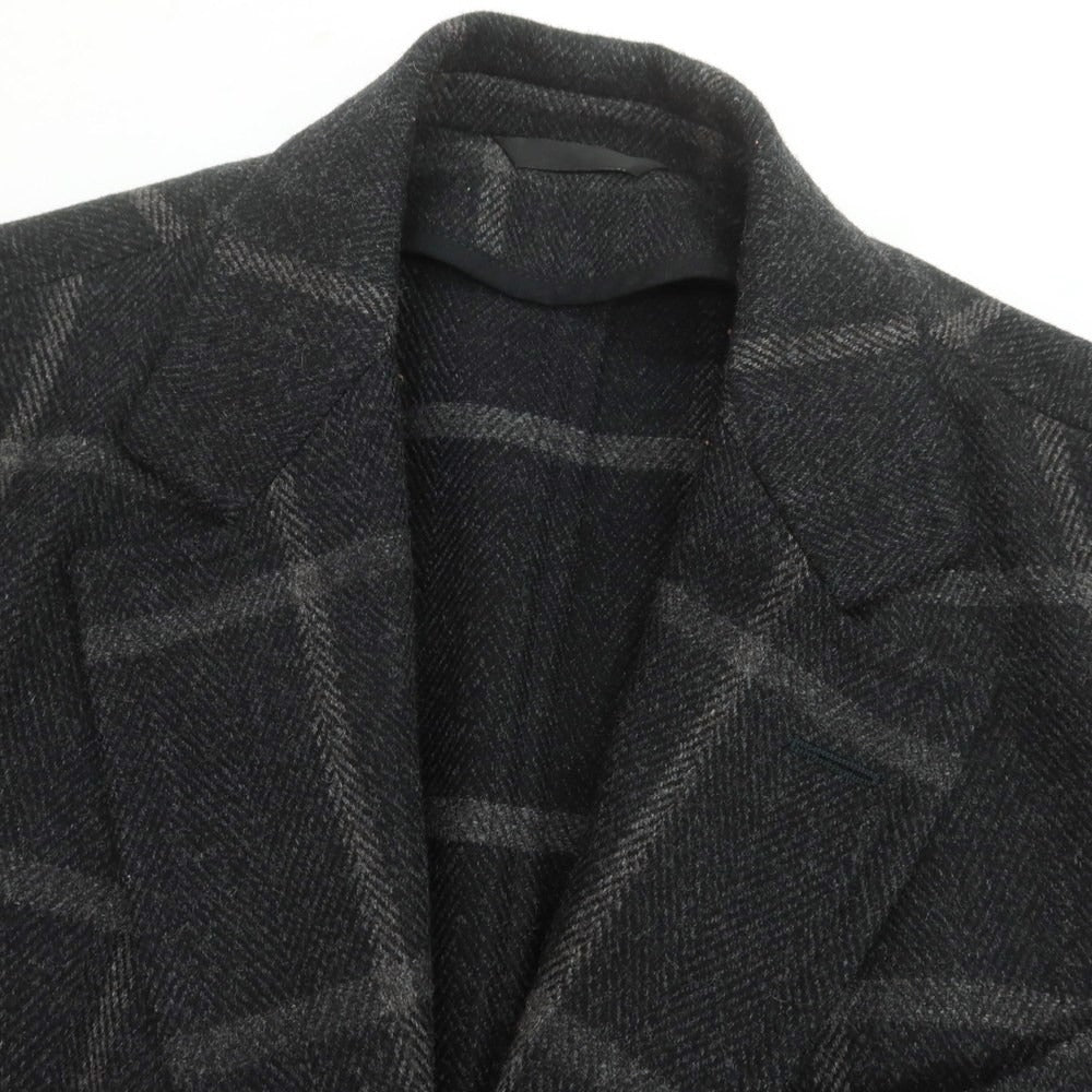 【中古】エイドス Eidos ウールカシミヤ チェック チェスターフィールドコート チャコールグレー【 44 】【 状態ランクA 】【 メンズ 】