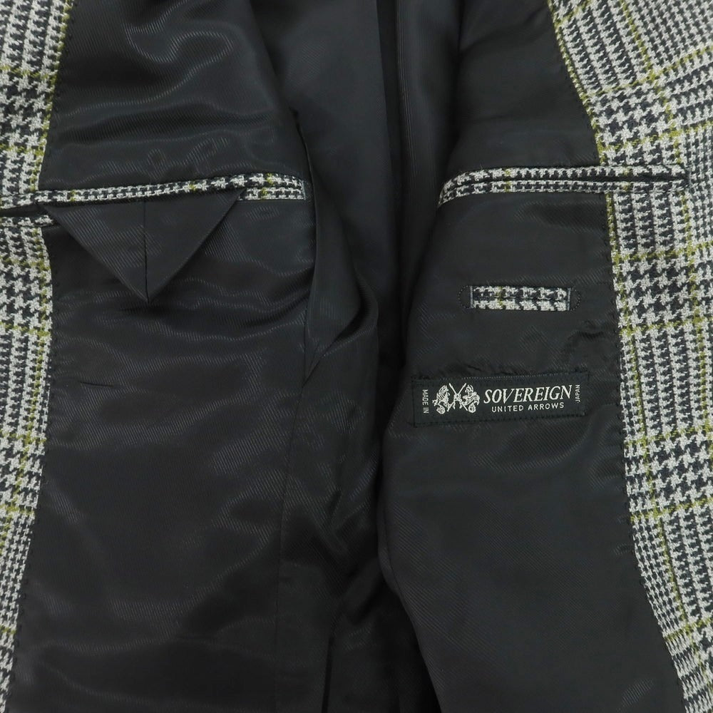 【中古】ソブリン SOVEREIGN ウール チェック テーラードジャケット ブラック×ライトグレーxティーグリーン【 42 】【 状態ランクD 】【 メンズ 】