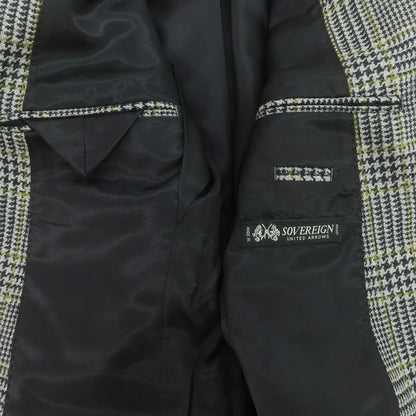 【中古】ソブリン SOVEREIGN ウール チェック テーラードジャケット ブラック×ライトグレーxティーグリーン【 42 】【 状態ランクD 】【 メンズ 】