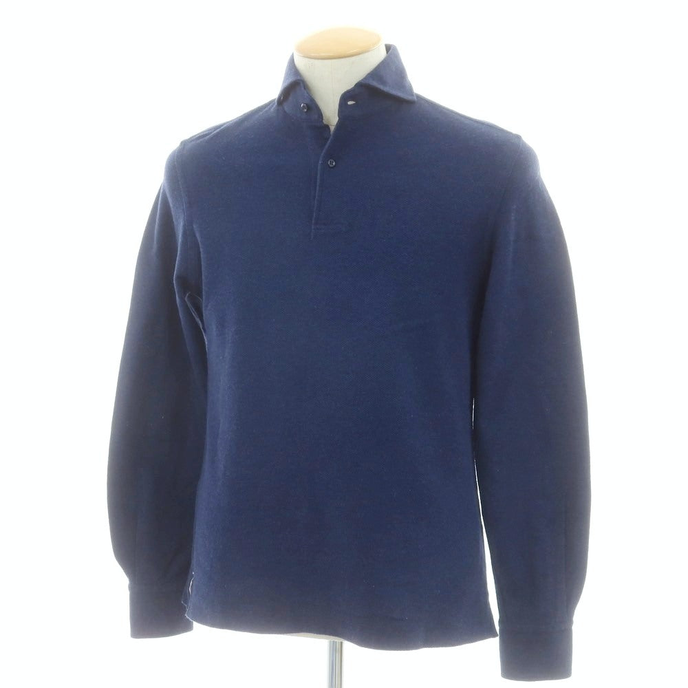 【中古】ギローバー GUY ROVER Brilla per il gusto別注 コットン鹿の子 ホリゾンタルカラー 長袖ポロシャツ ネイビー【 XS 】【 状態ランクB 】【 メンズ 】