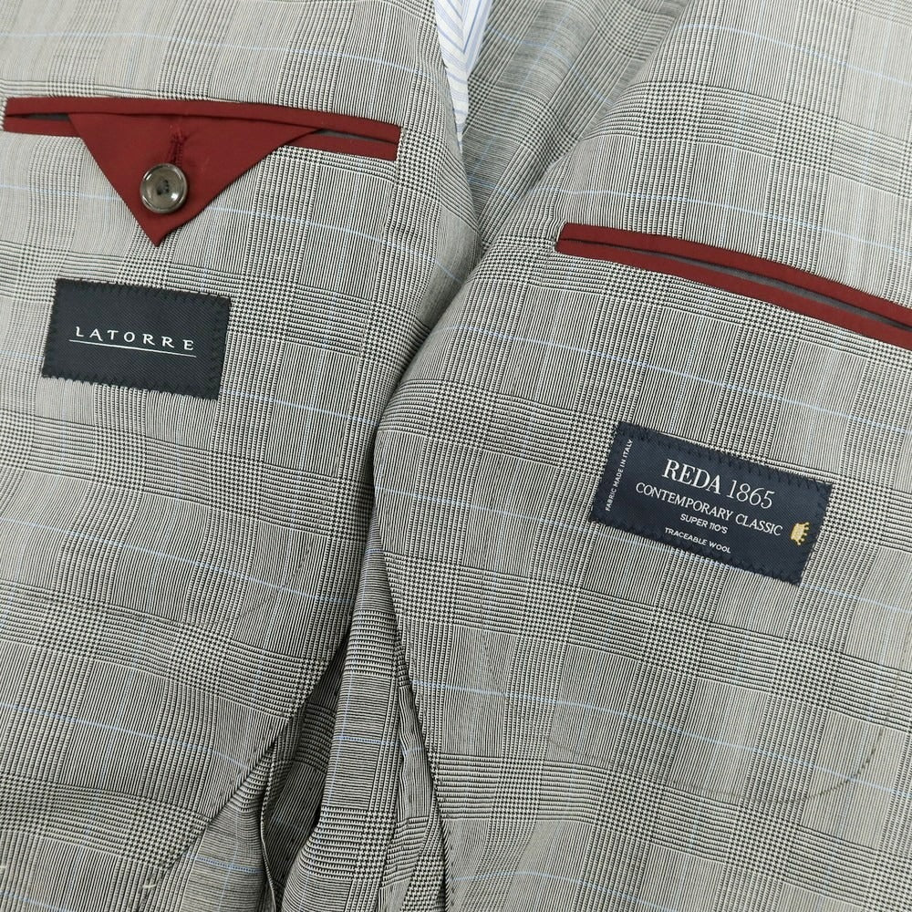 【新品】サルトリア ラトーレ SARTORIA LATORRE グレンチェック ストレッチウール 3つボタンスーツ グレー【サイズ52】【 状態ランクN 】【 メンズ 】[DPD]