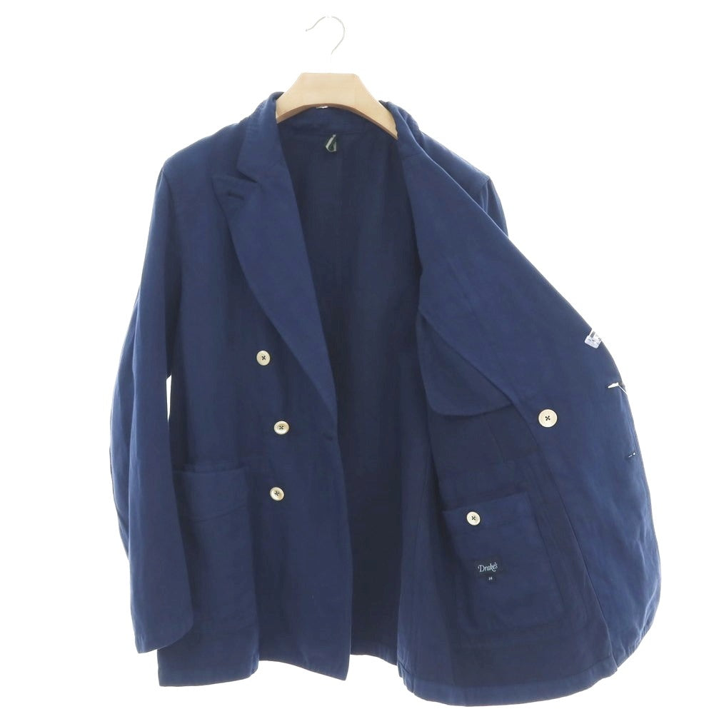 【新品アウトレット】ドレイクス DRAKES コットンリネン ヘリンボーン ダブル6B カジュアルジャケット ネイビー【 38 】【 状態ランクN- 】【 メンズ 】