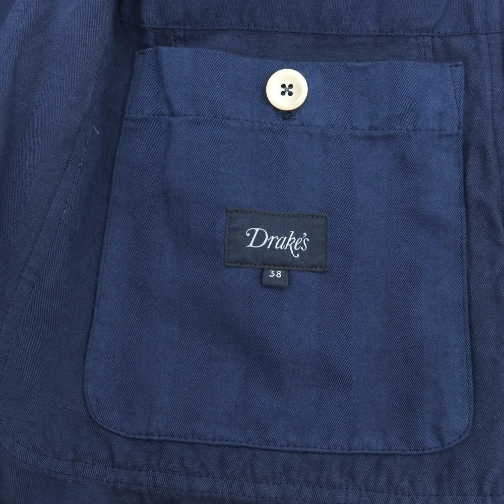 【新品アウトレット】ドレイクス DRAKES コットンリネン ヘリンボーン ダブル6B カジュアルジャケット ネイビー【 38 】【 状態ランクN- 】【 メンズ 】