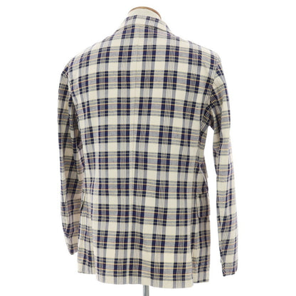 【新品】ドレイクス DRAKES コットンリネン チェック 3B カジュアルジャケット アイボリーxネイビー【 38 】【 状態ランクN 】【 メンズ 】